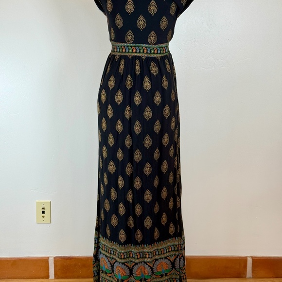 Gorgeous Lapogee Goddess Style Maxi Dress Black Gold Small Cotton Lined Pockets - Picture 6 of 9
